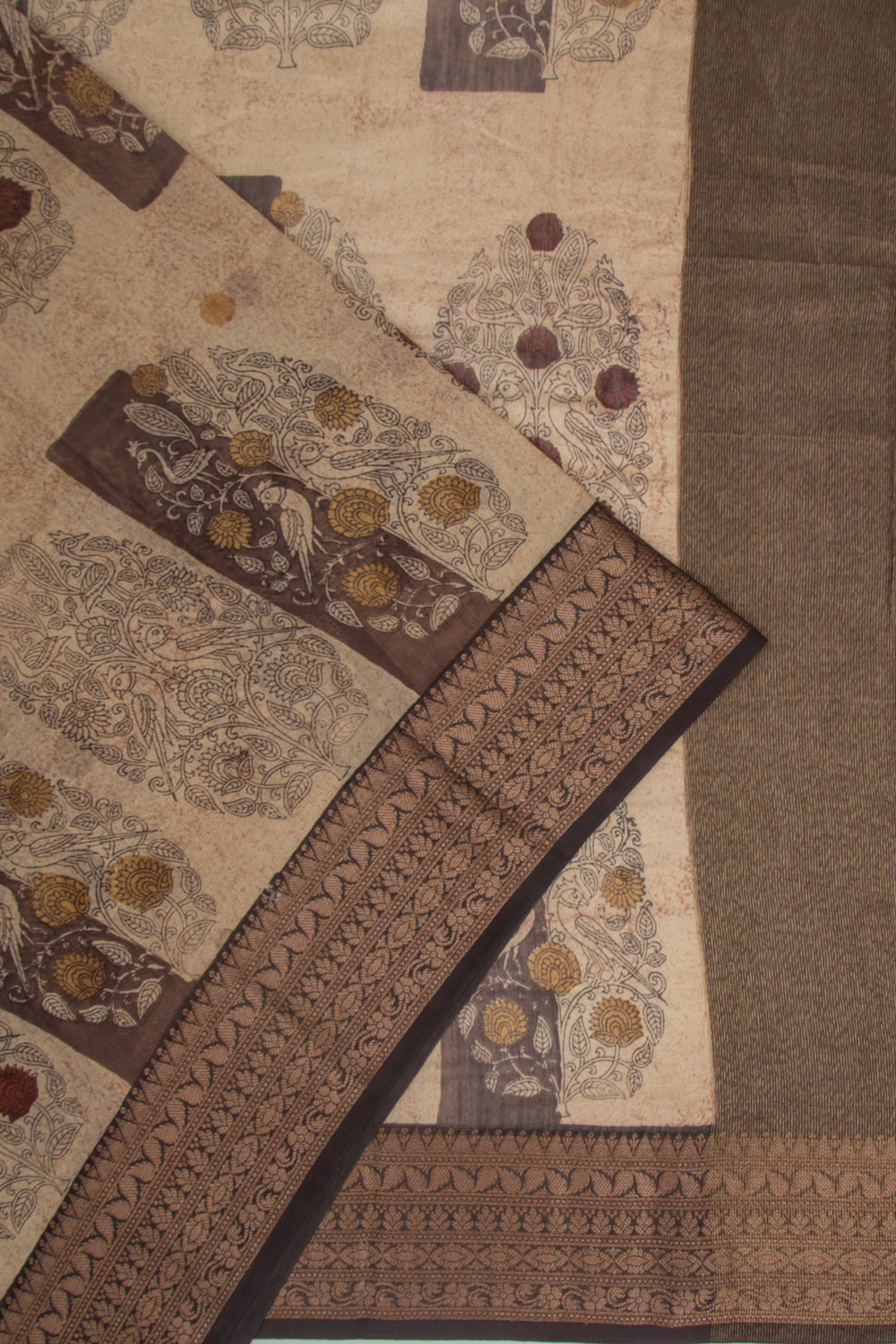 Chanderi Silk Floral Printed Cream Saree