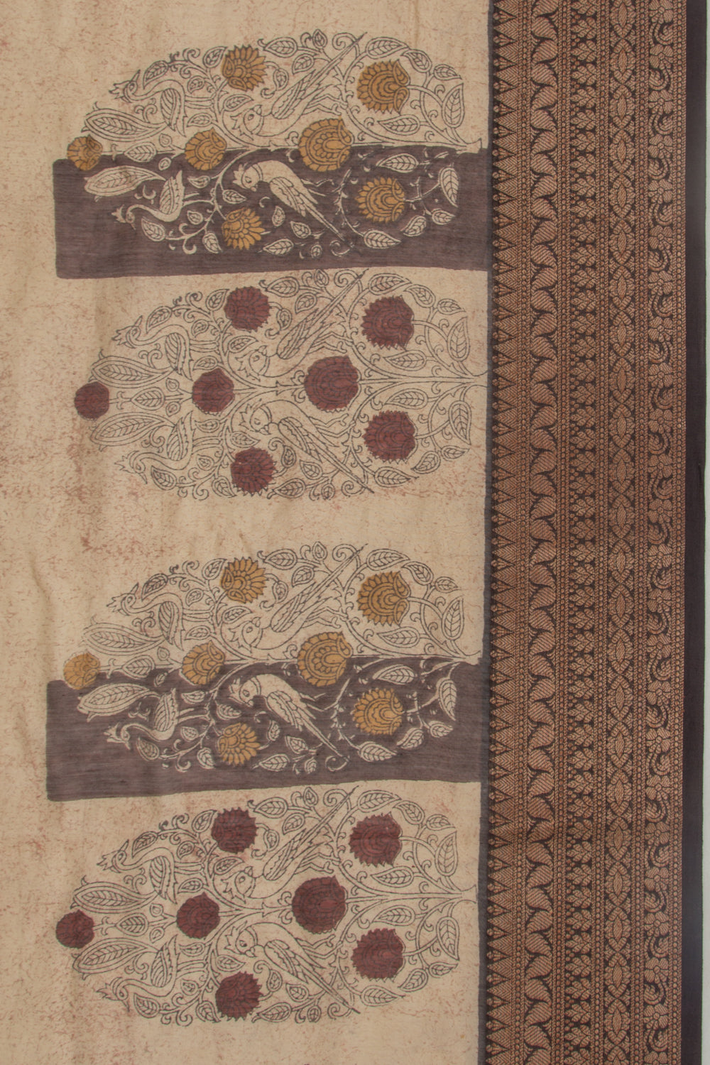 Chanderi Silk Floral Printed Cream Saree