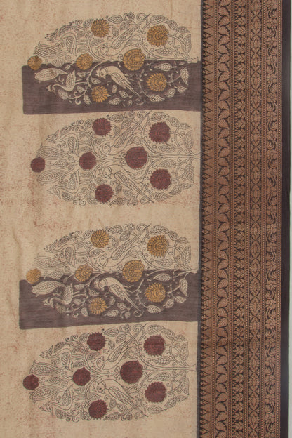 Chanderi Silk Floral Printed Cream Saree