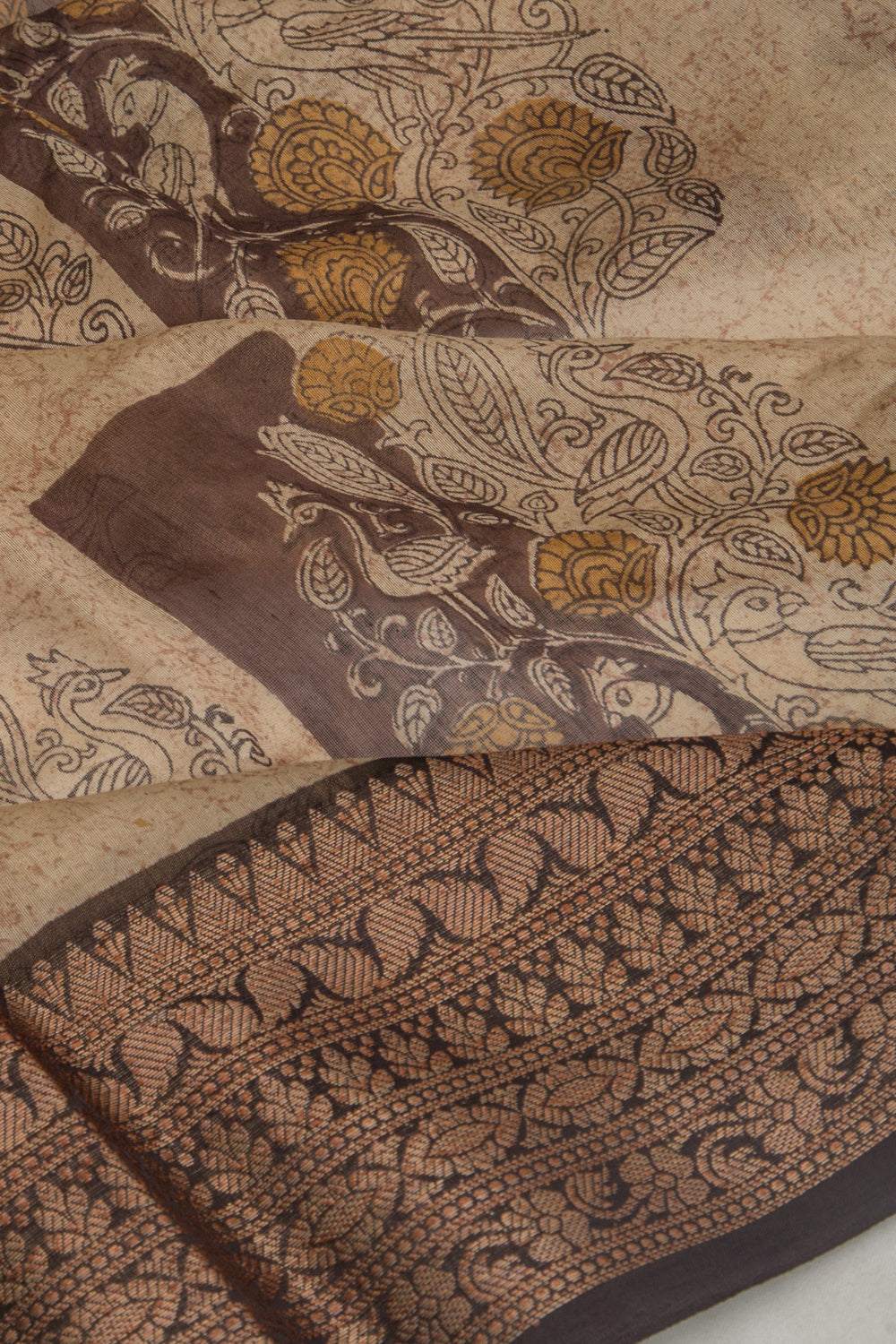 Chanderi Silk Floral Printed Cream Saree