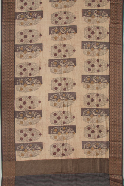 Chanderi Silk Floral Printed Cream Saree