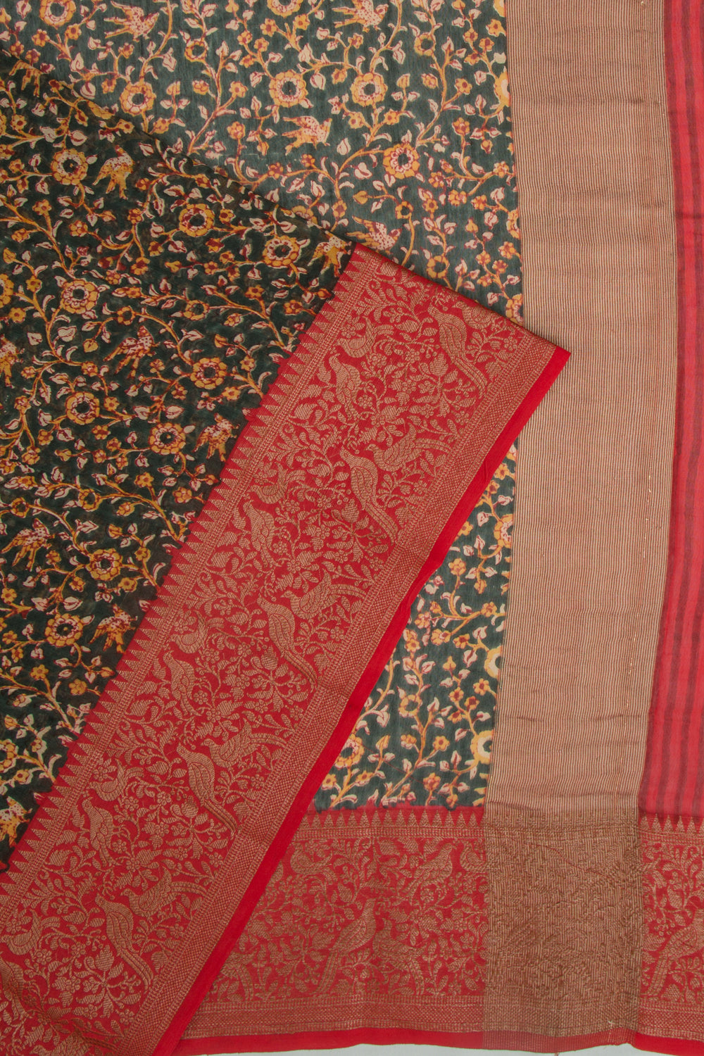 Chanderi Soft Silk Floral Printed Dark Green Saree