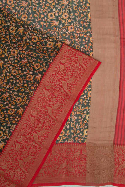 Chanderi Soft Silk Floral Printed Dark Green Saree