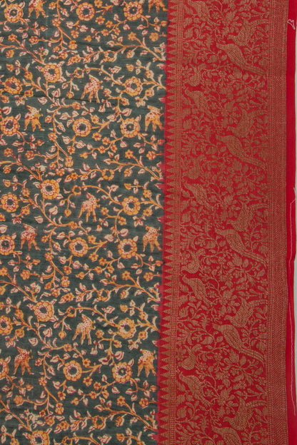 Chanderi Soft Silk Floral Printed Dark Green Saree