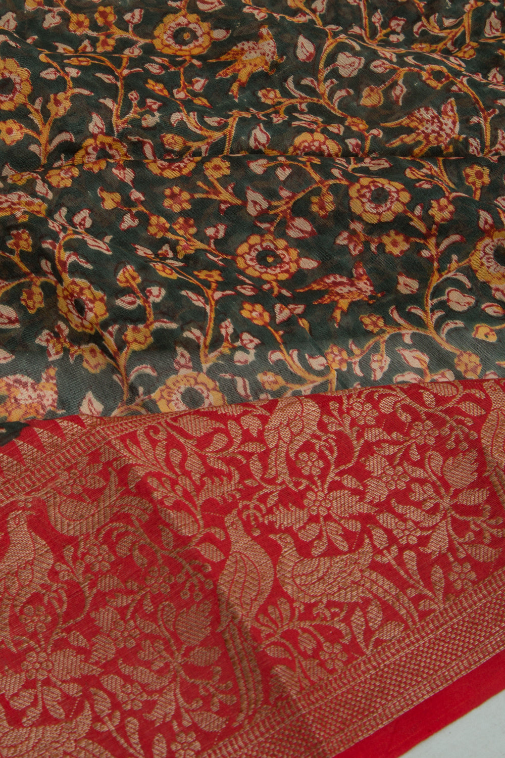 Chanderi Soft Silk Floral Printed Dark Green Saree