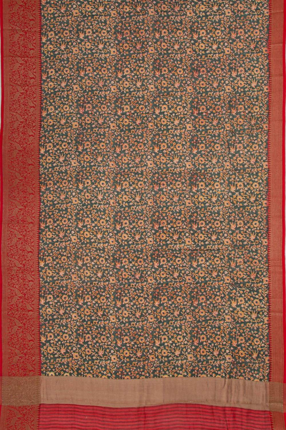 Chanderi Soft Silk Floral Printed Dark Green Saree