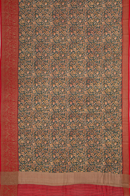 Chanderi Soft Silk Floral Printed Dark Green Saree