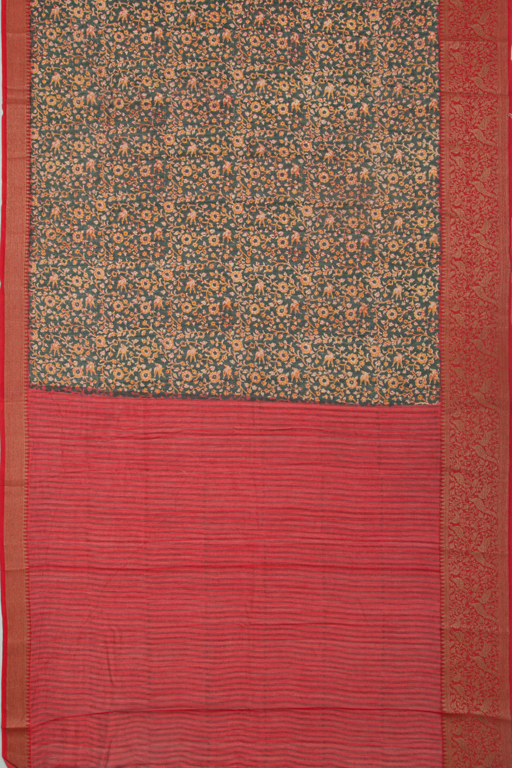 Chanderi Soft Silk Floral Printed Dark Green Saree