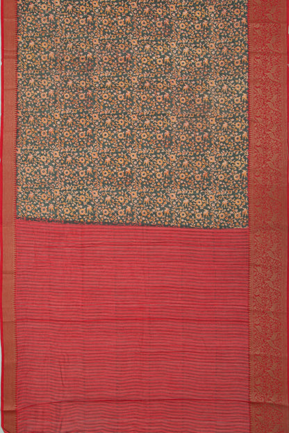 Chanderi Soft Silk Floral Printed Dark Green Saree