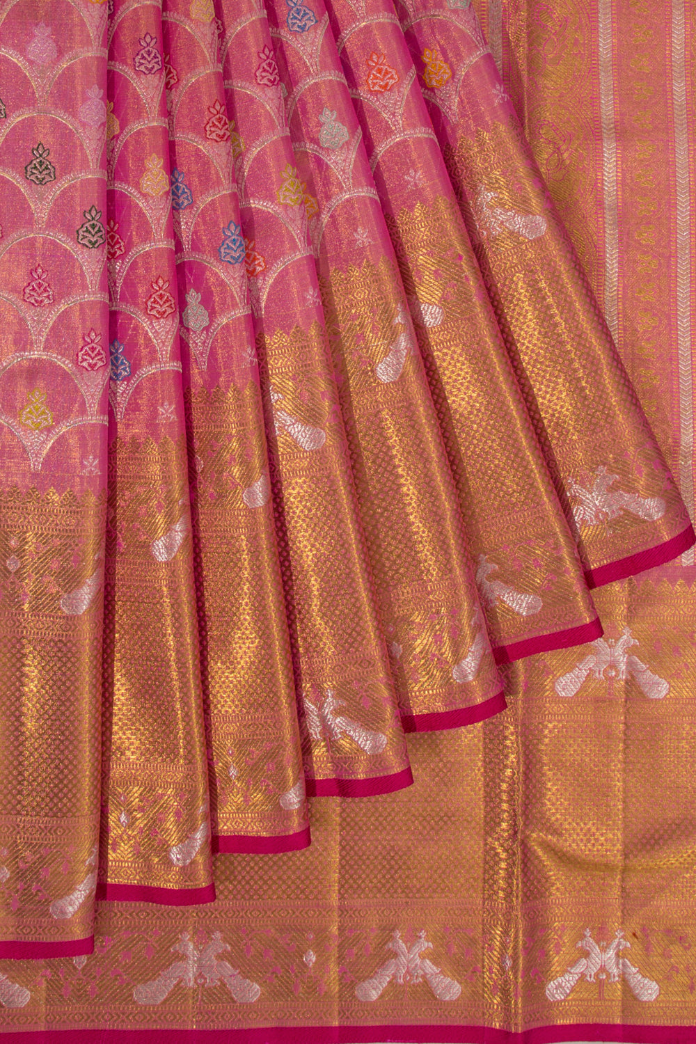 Kanchipuram Silk Tissue Brocade Pink Saree