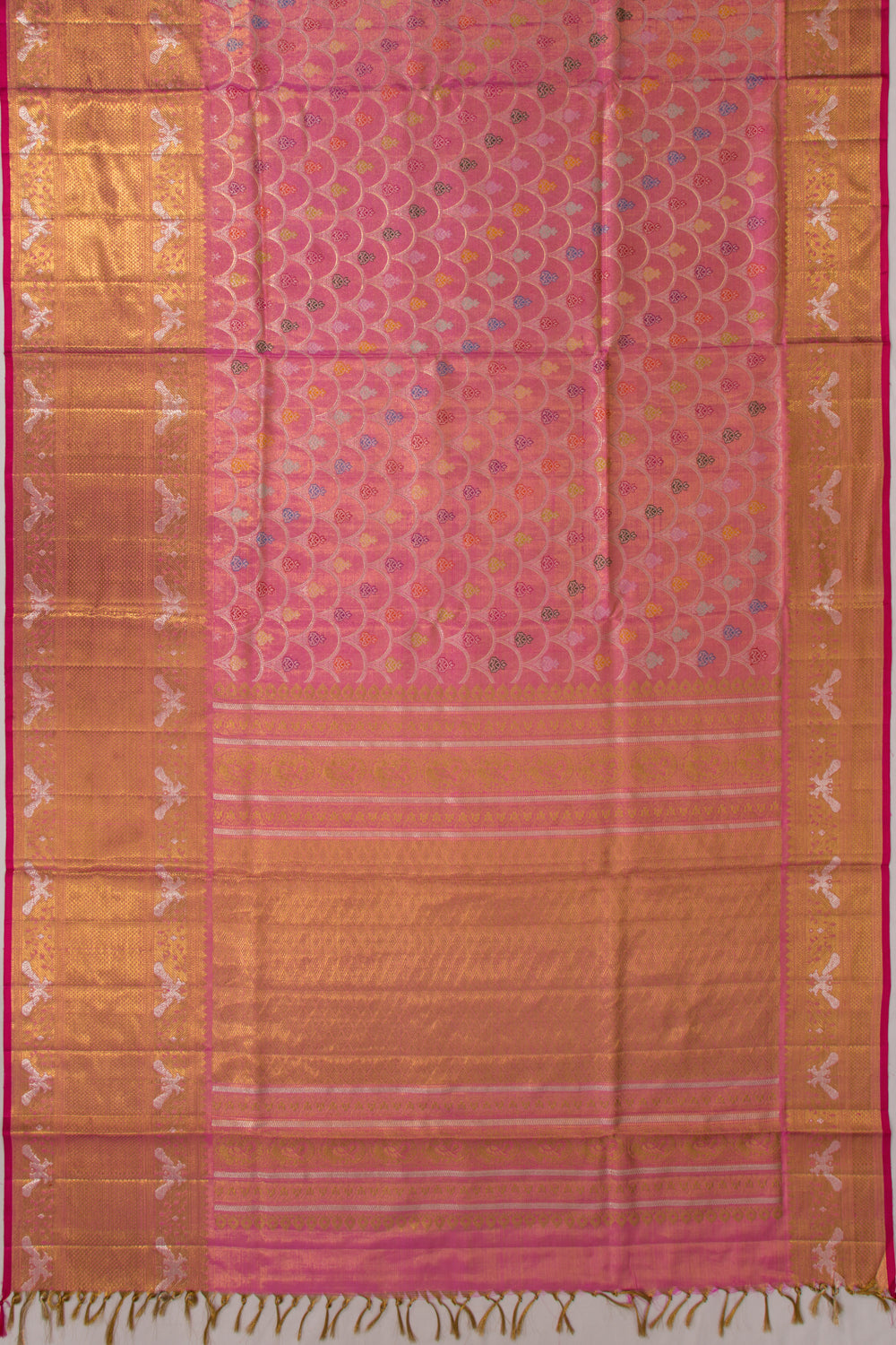 Kanchipuram Silk Tissue Brocade Pink Saree