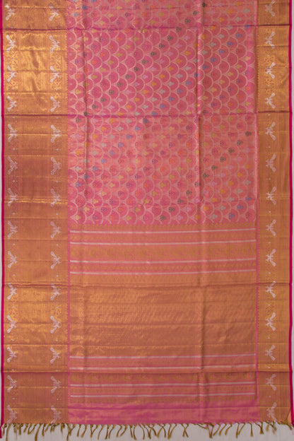 Kanchipuram Silk Tissue Brocade Pink Saree