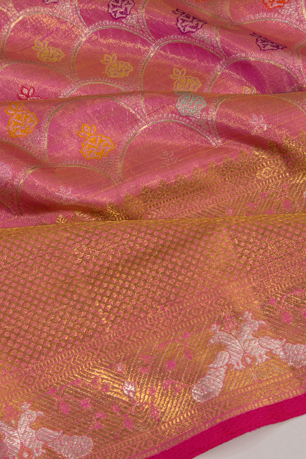 Kanchipuram Silk Tissue Brocade Pink Saree