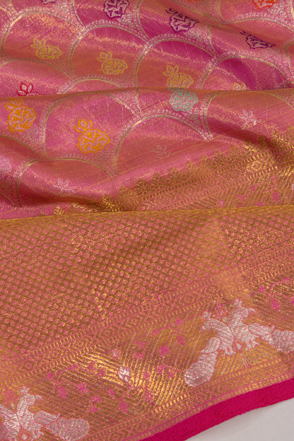 Kanchipuram Silk Tissue Brocade Pink Saree