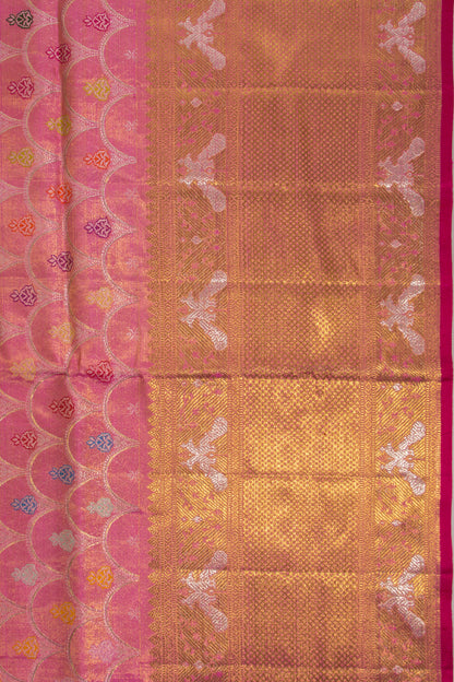 Kanchipuram Silk Tissue Brocade Pink Saree