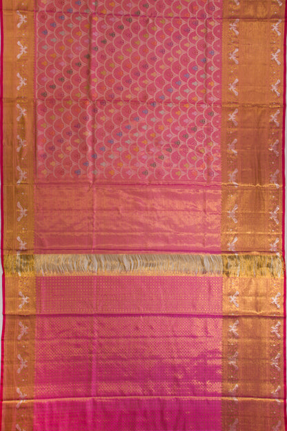 Kanchipuram Silk Tissue Brocade Pink Saree