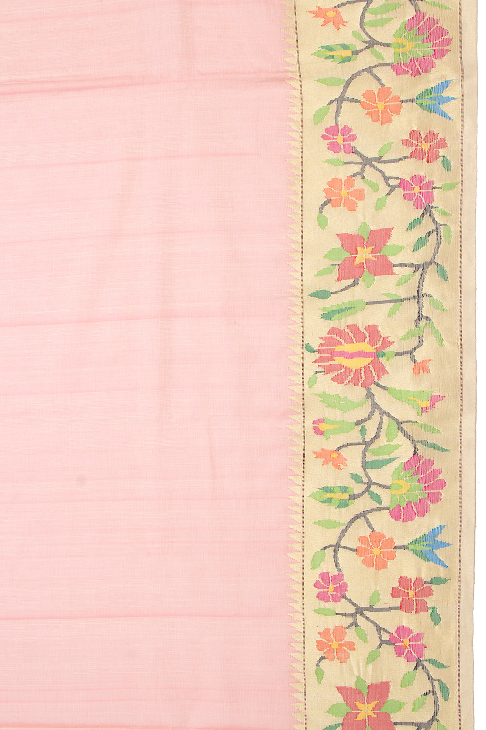 Paithani Cotton Plain Baby Pink Saree