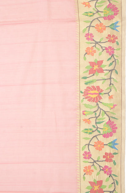 Paithani Cotton Plain Baby Pink Saree