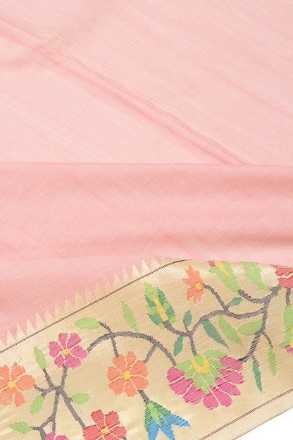 Paithani Cotton Plain Baby Pink Saree