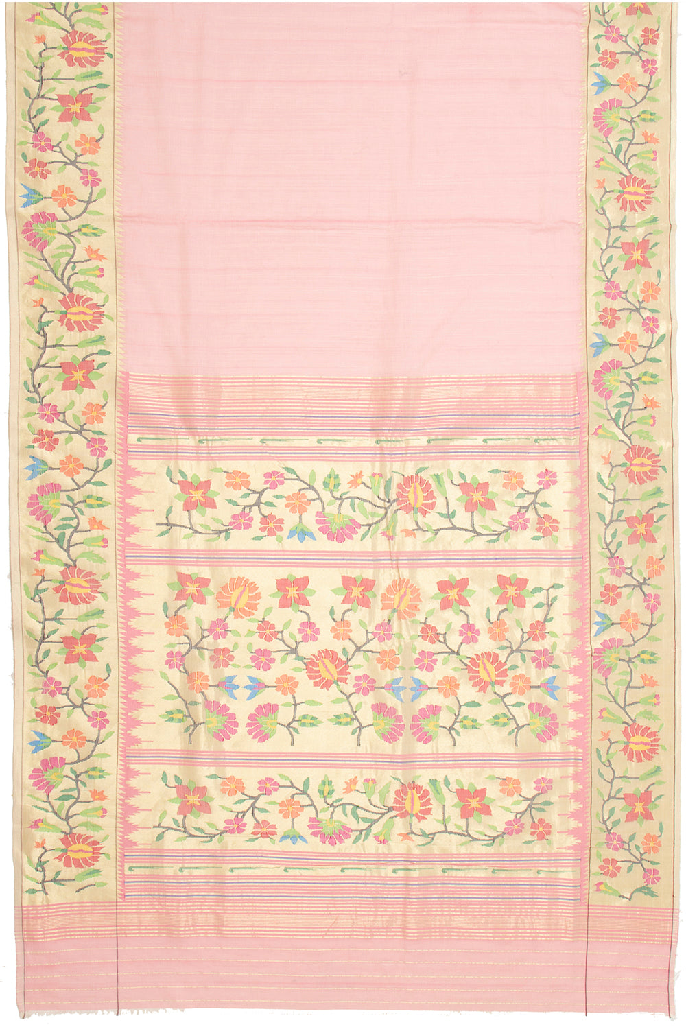 Paithani Cotton Plain Baby Pink Saree