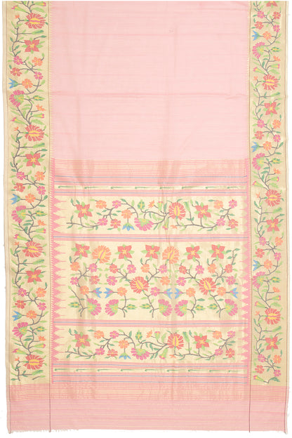 Paithani Cotton Plain Baby Pink Saree