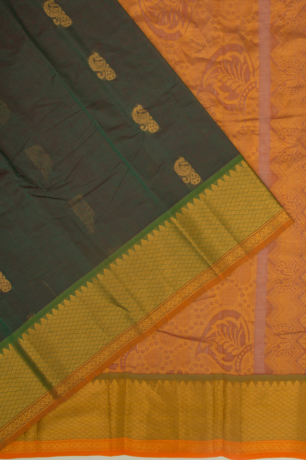 Mangalgiri Cotton Butta Bottle Green Saree