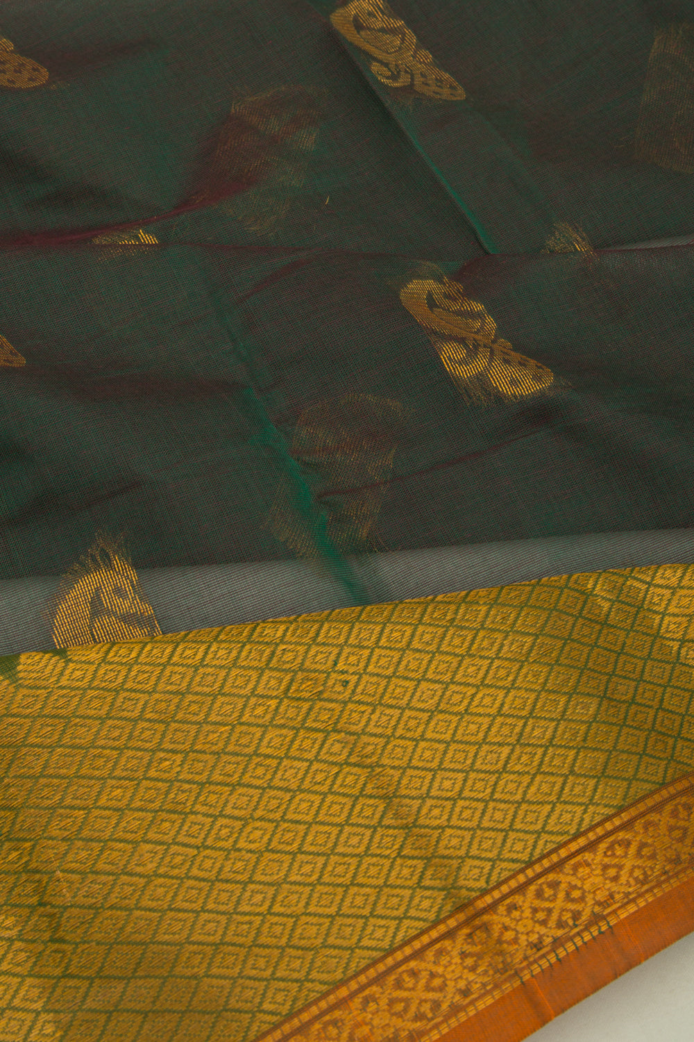 Mangalgiri Cotton Butta Bottle Green Saree