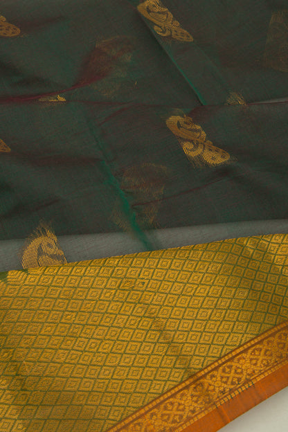 Mangalgiri Cotton Butta Bottle Green Saree