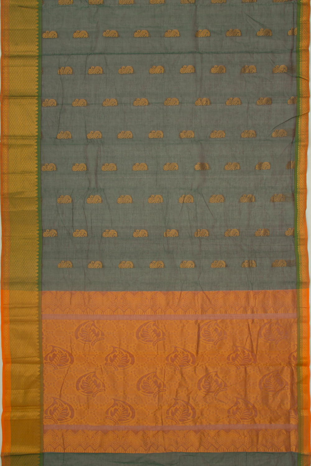 Mangalgiri Cotton Butta Bottle Green Saree