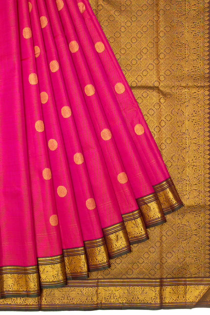 Kanchipuram Silk Horizontal Lines And Butta Magenta Pink Saree