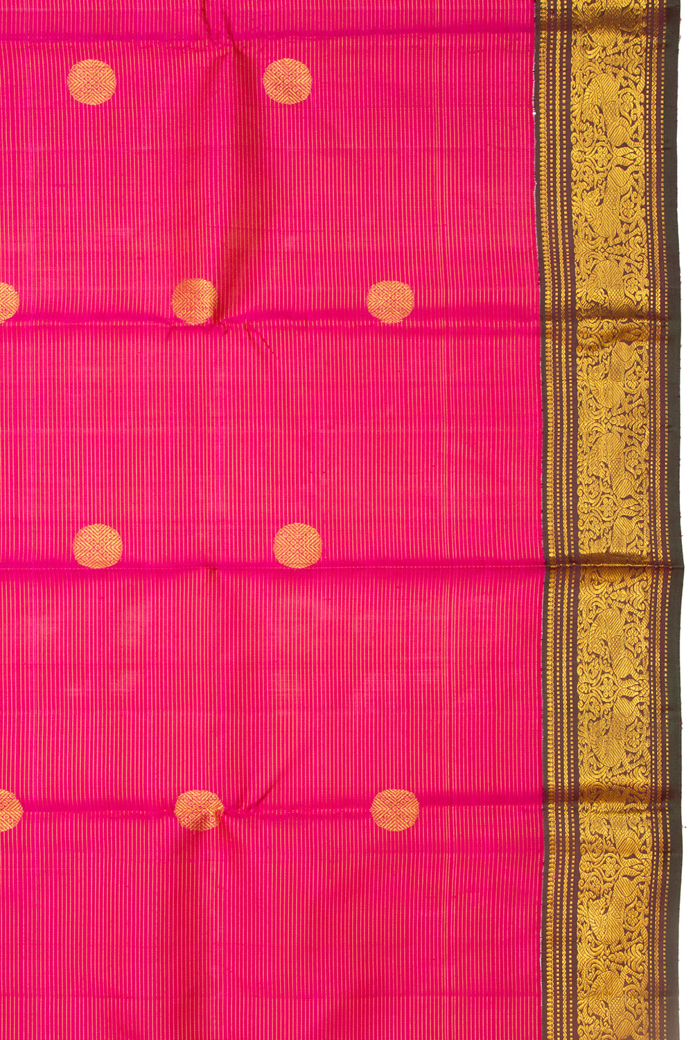 Kanchipuram Silk Horizontal Lines And Butta Magenta Pink Saree