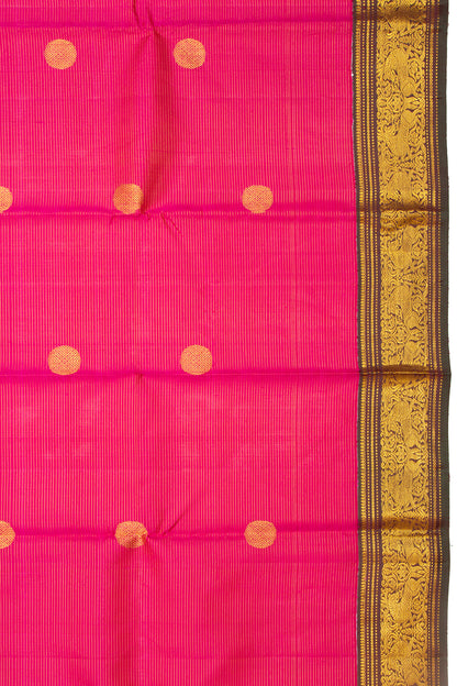 Kanchipuram Silk Horizontal Lines And Butta Magenta Pink Saree
