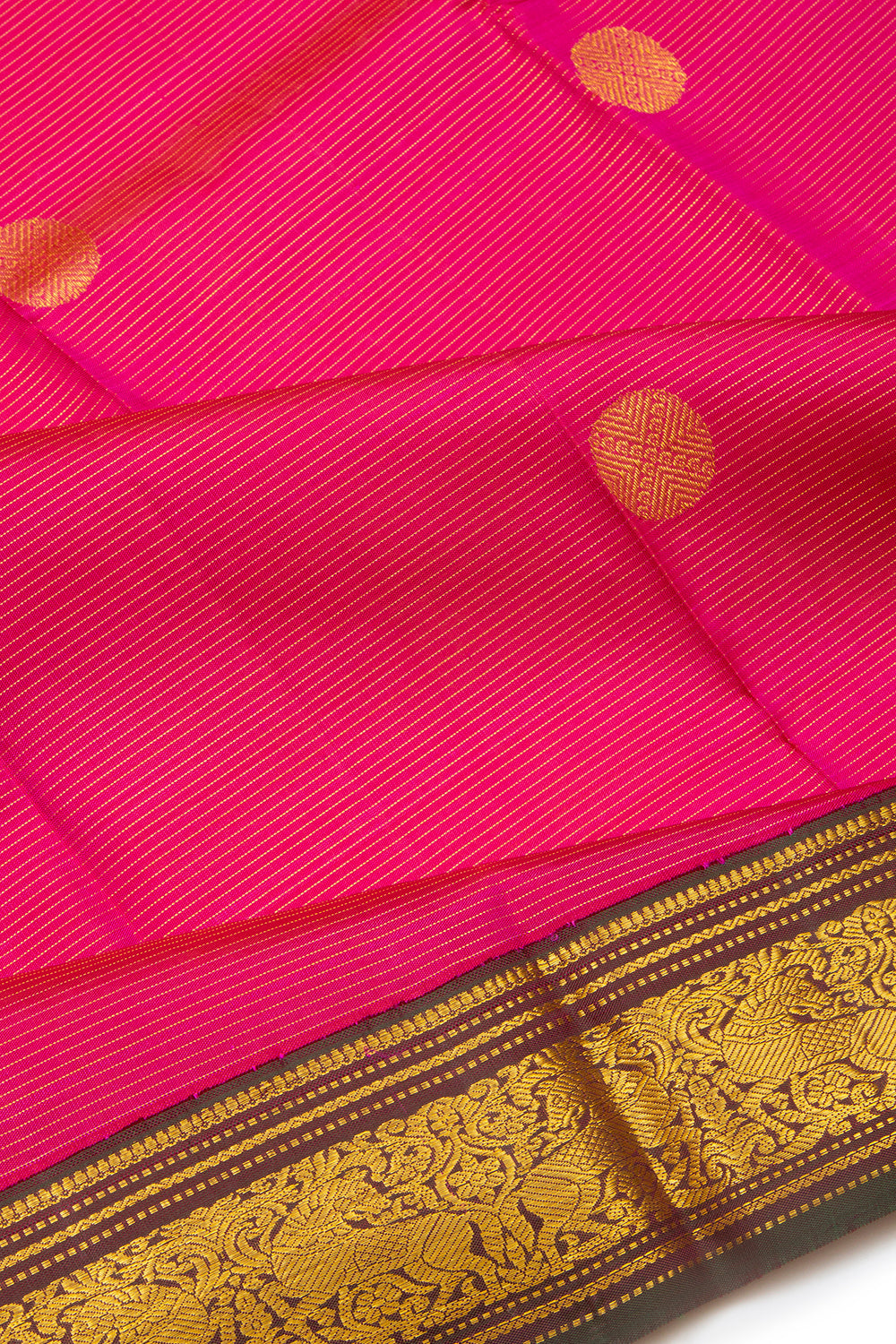 Kanchipuram Silk Horizontal Lines And Butta Magenta Pink Saree