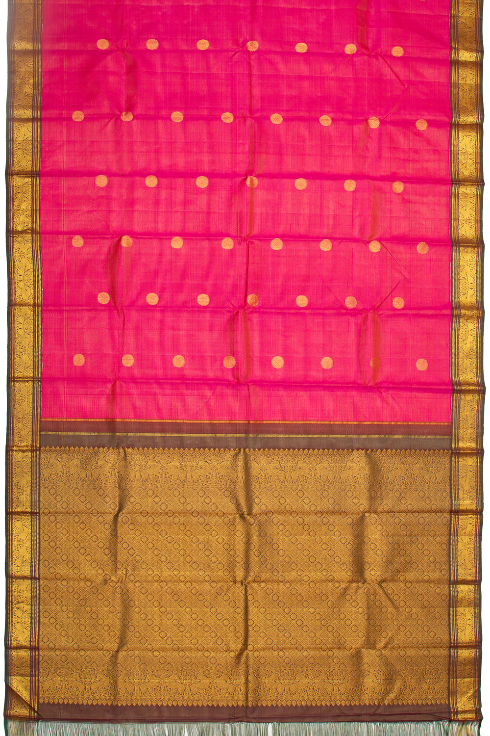 Kanchipuram Silk Horizontal Lines And Butta Magenta Pink Saree