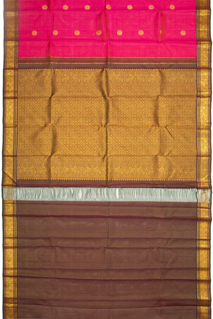 Kanchipuram Silk Horizontal Lines And Butta Magenta Pink Saree