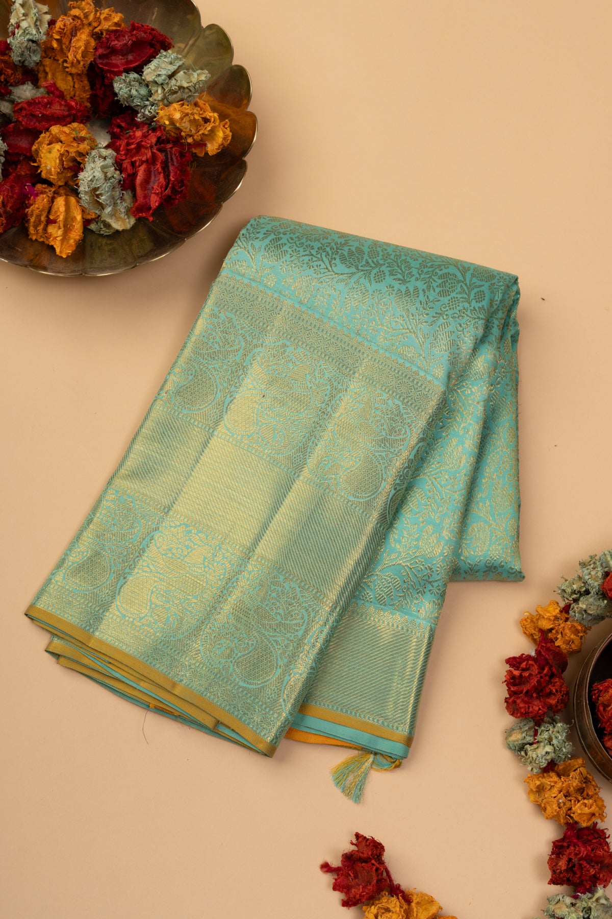 Kanchipuram Silk Brocade Sky Blue Saree