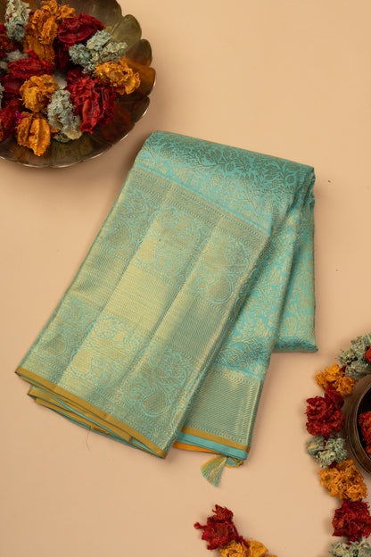 Kanchipuram Silk Brocade Sky Blue Saree