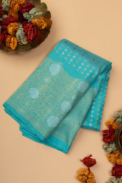 Kanchipuram Silk Brocade Sky Blue Saree