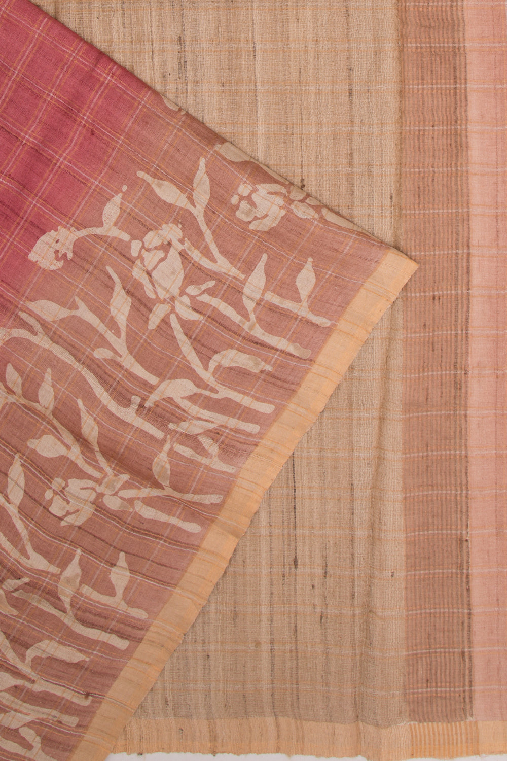 Tussar Checks Pink Saree