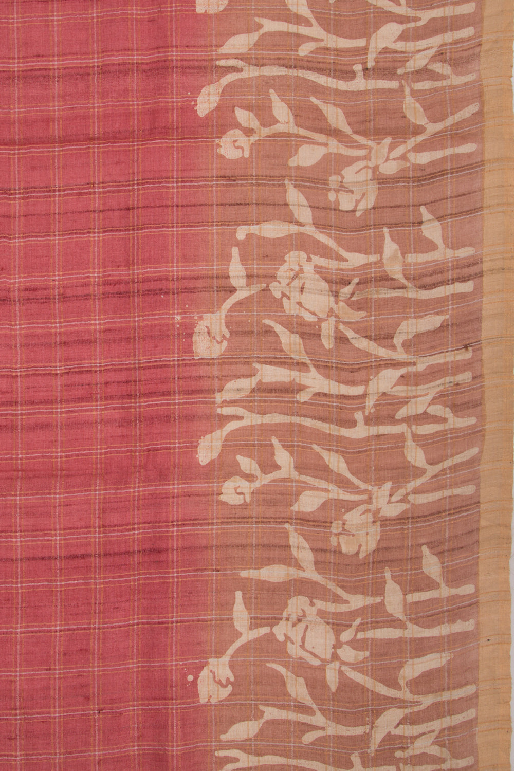 Tussar Checks Pink Saree