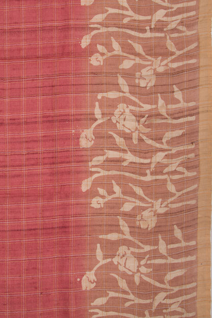Tussar Checks Pink Saree