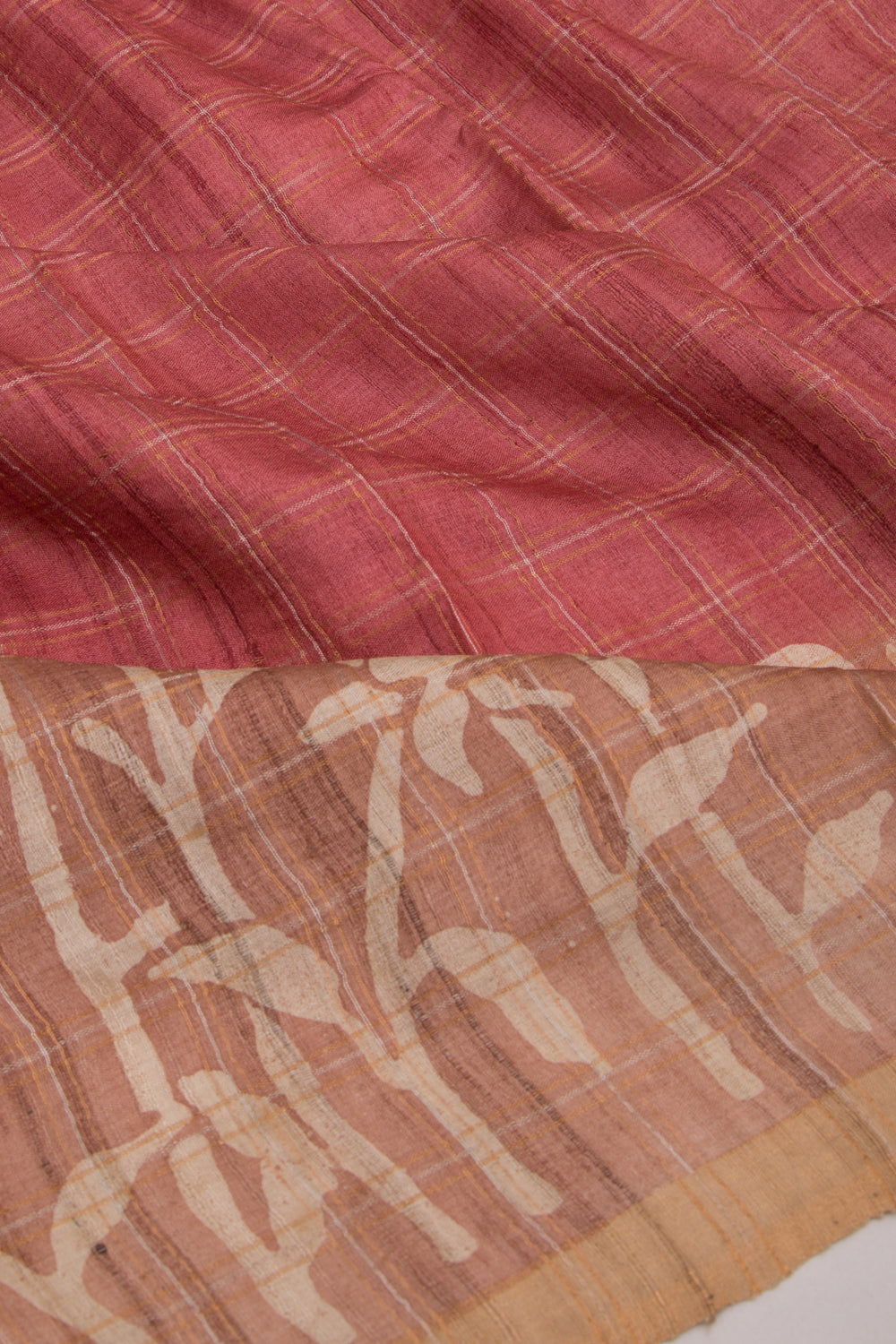 Tussar Checks Pink Saree