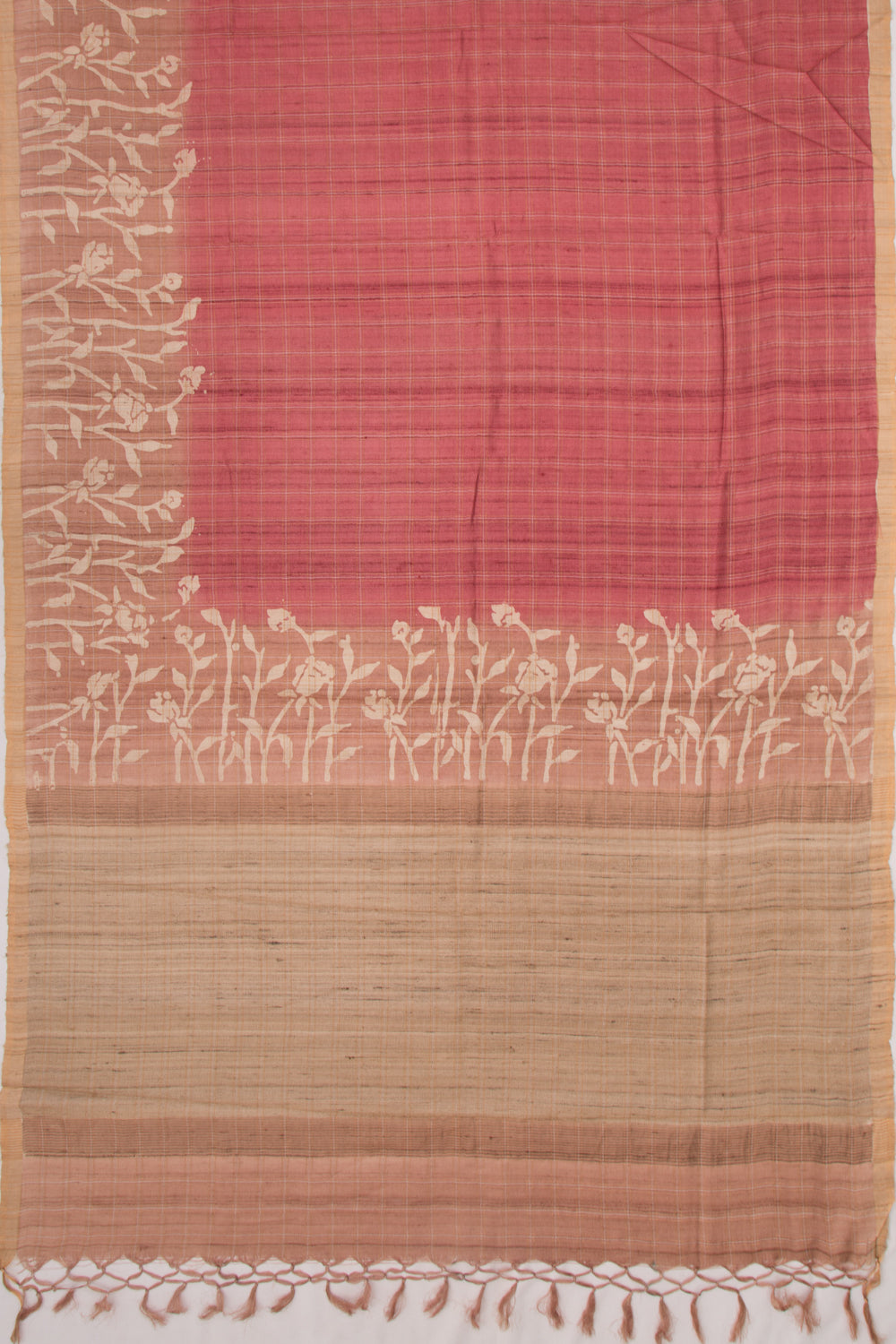 Tussar Checks Pink Saree