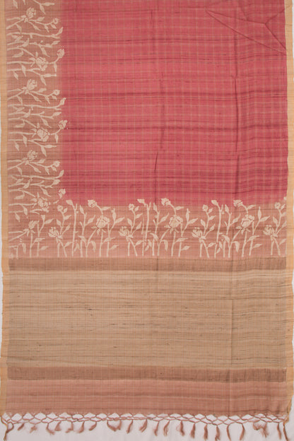 Tussar Checks Pink Saree