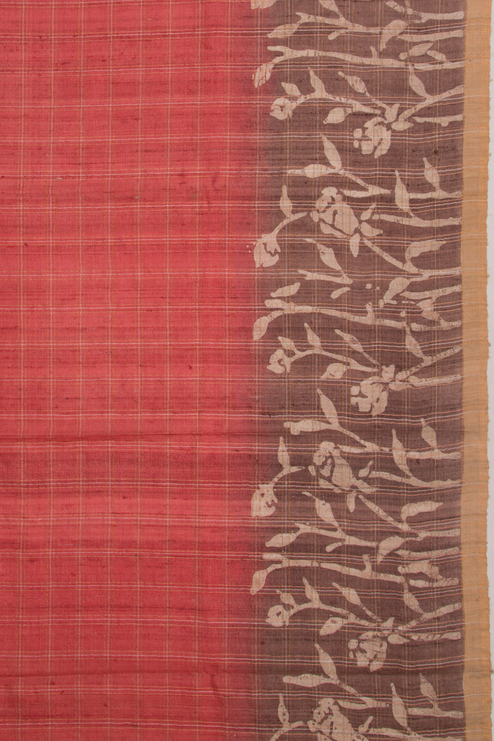 Tussar Checks Brick Red Saree