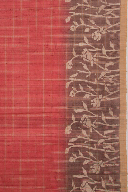 Tussar Checks Brick Red Saree