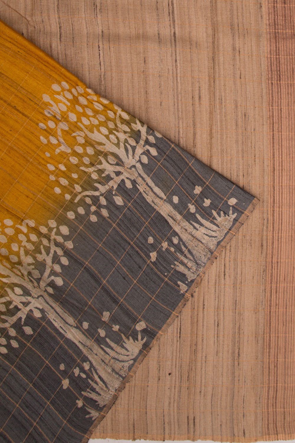 Tussar Checks Yellow Saree