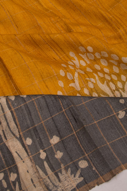 Tussar Checks Yellow Saree