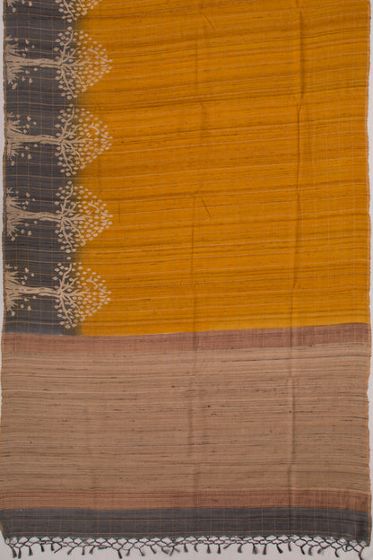Tussar Checks Yellow Saree