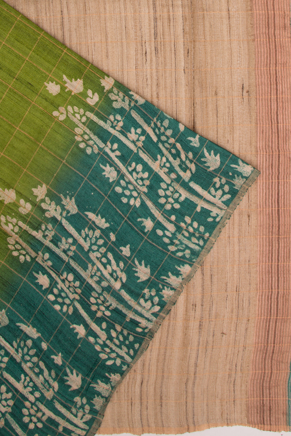 Tussar Checks Green Saree